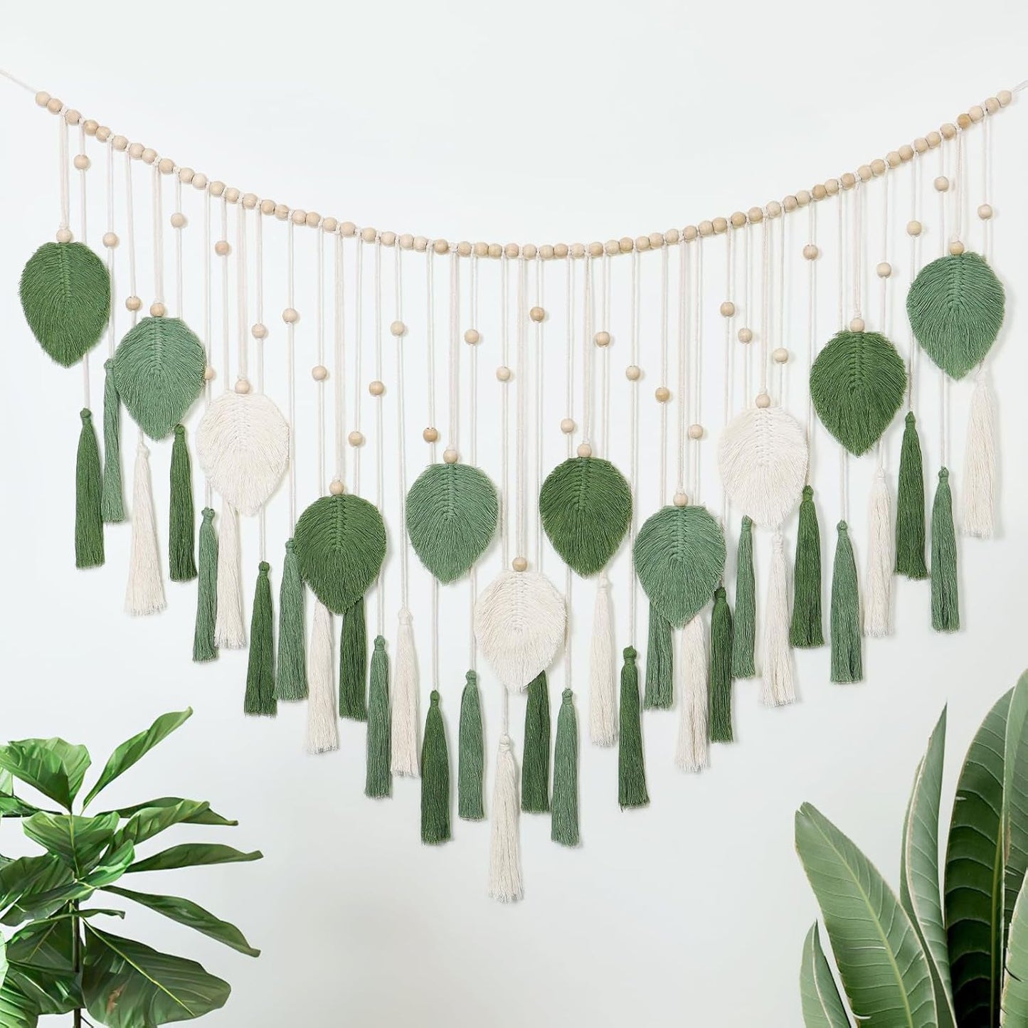 Dremisland wandtapijt grote beige groene bladeren kwastjes Home - Accessoires en Decoratie Naty Shop Groeten