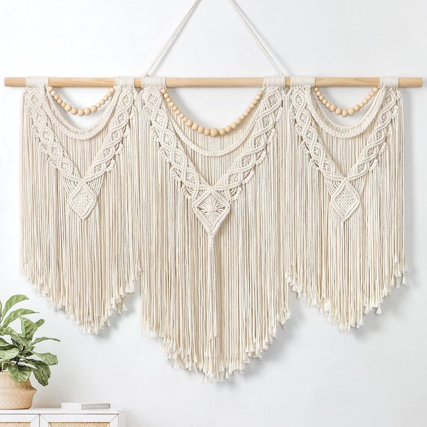 Wandkleed dremisland groot deco geweven beige Home - Accessoires en Decoratie Naty Shop Houten kralen
