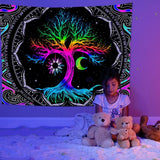 Wandtapijt fluorescerende boom leven psychedelische maan Home - Accessoires en Decoratie Naty Shop