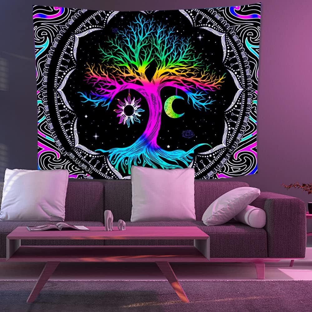 Wandtapijt fluorescerende boom leven psychedelische maan Home - Accessoires en Decoratie Naty Shop