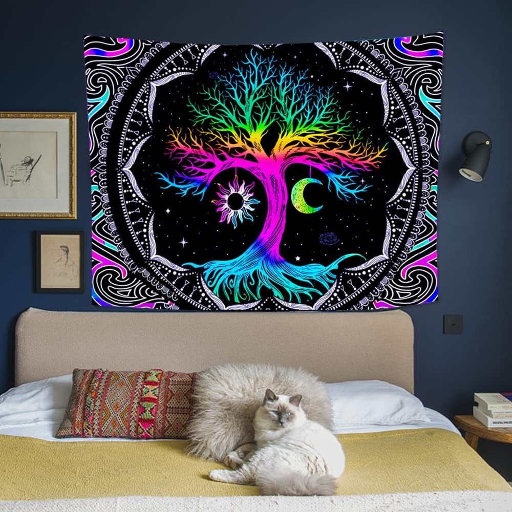 Wandtapijt fluorescerende boom leven psychedelische maan Home - Accessoires en Decoratie Naty Shop