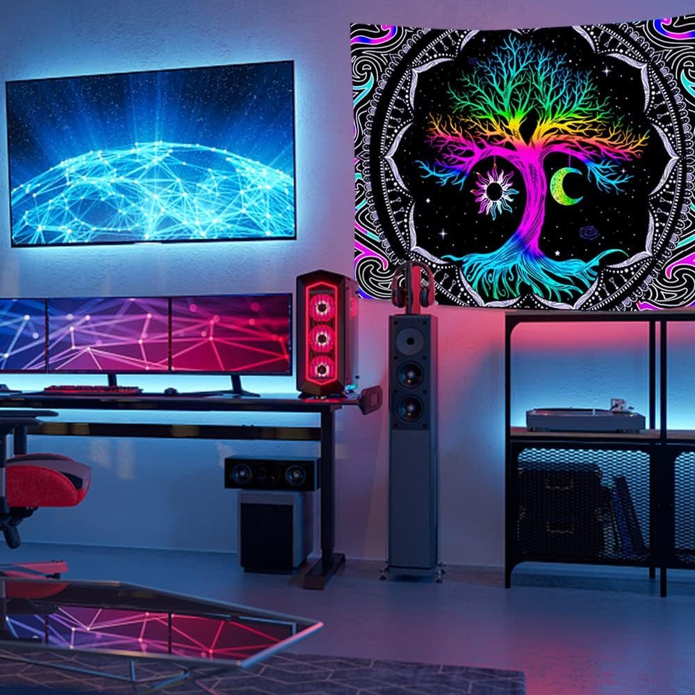 Wandtapijt fluorescerende boom leven psychedelische maan Home - Accessoires en Decoratie Naty Shop