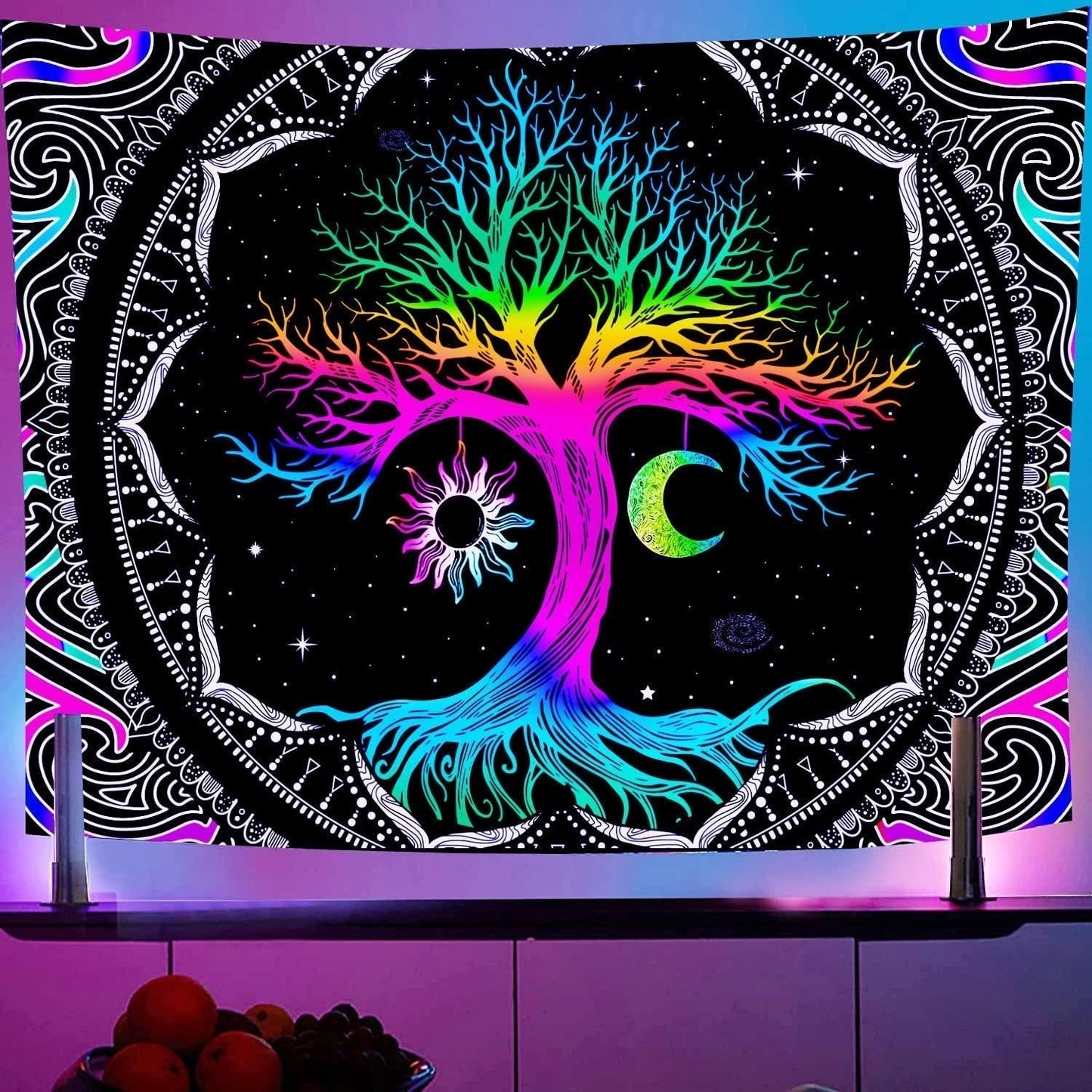 Wandtapijt fluorescerende boom leven psychedelische maan Home - Accessoires en Decoratie Naty Shop Standaardtitel