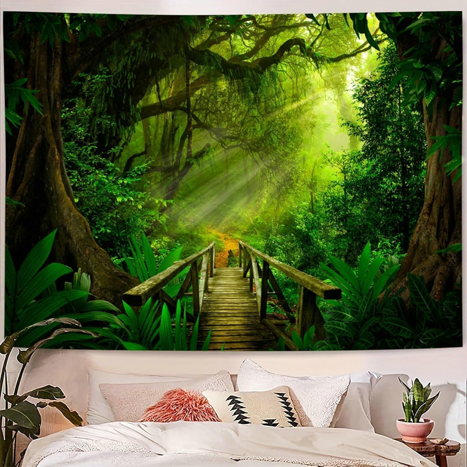Wandtapijt bosgroen hangend buiten Huis - Accessoires en Decoratie Naty Shop