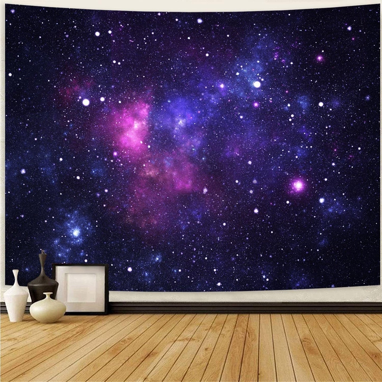 Wandtapijt galaxy zwart licht sterrenhemel reactief blauw Wonen - Accessoires en Decoratie Naty Shop