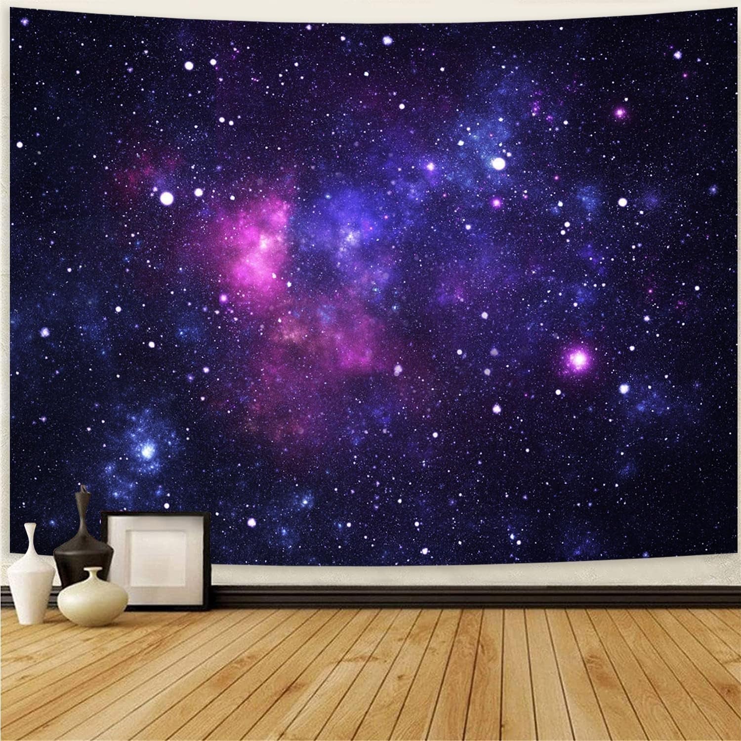 Wandtapijt galaxy zwart licht sterrenhemel reactief blauw Wonen - Accessoires en Decoratie Naty Shop