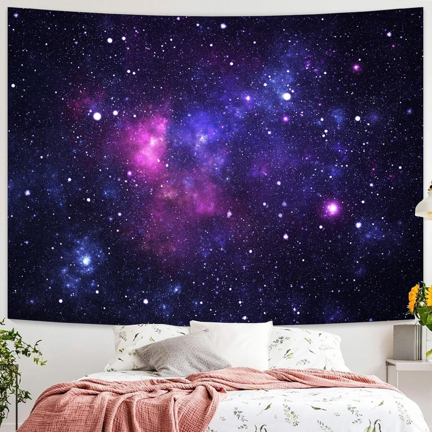 Wandtapijt galaxy zwart licht sterrenhemel reactief blauw Wonen - Accessoires en Decoratie Naty Shop