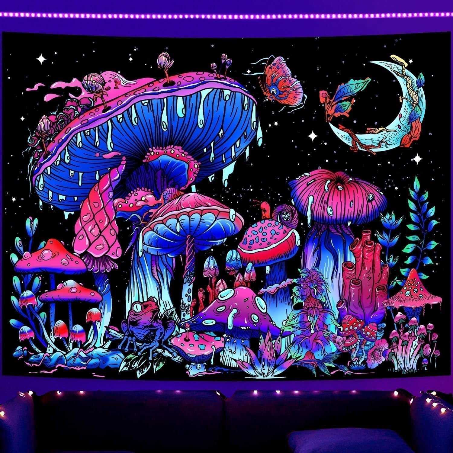 Wandtapijt galaxy zwart licht sterrenhemel reactief blauw Wonen - Accessoires en Decoratie Naty Shop Paddestoel 200L X 150B Cm