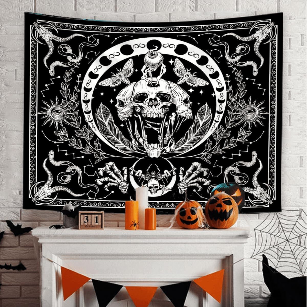 Wandtapijt gotische halloween banner zwart wit Wonen - Accessoires en Decoratie Naty Shop