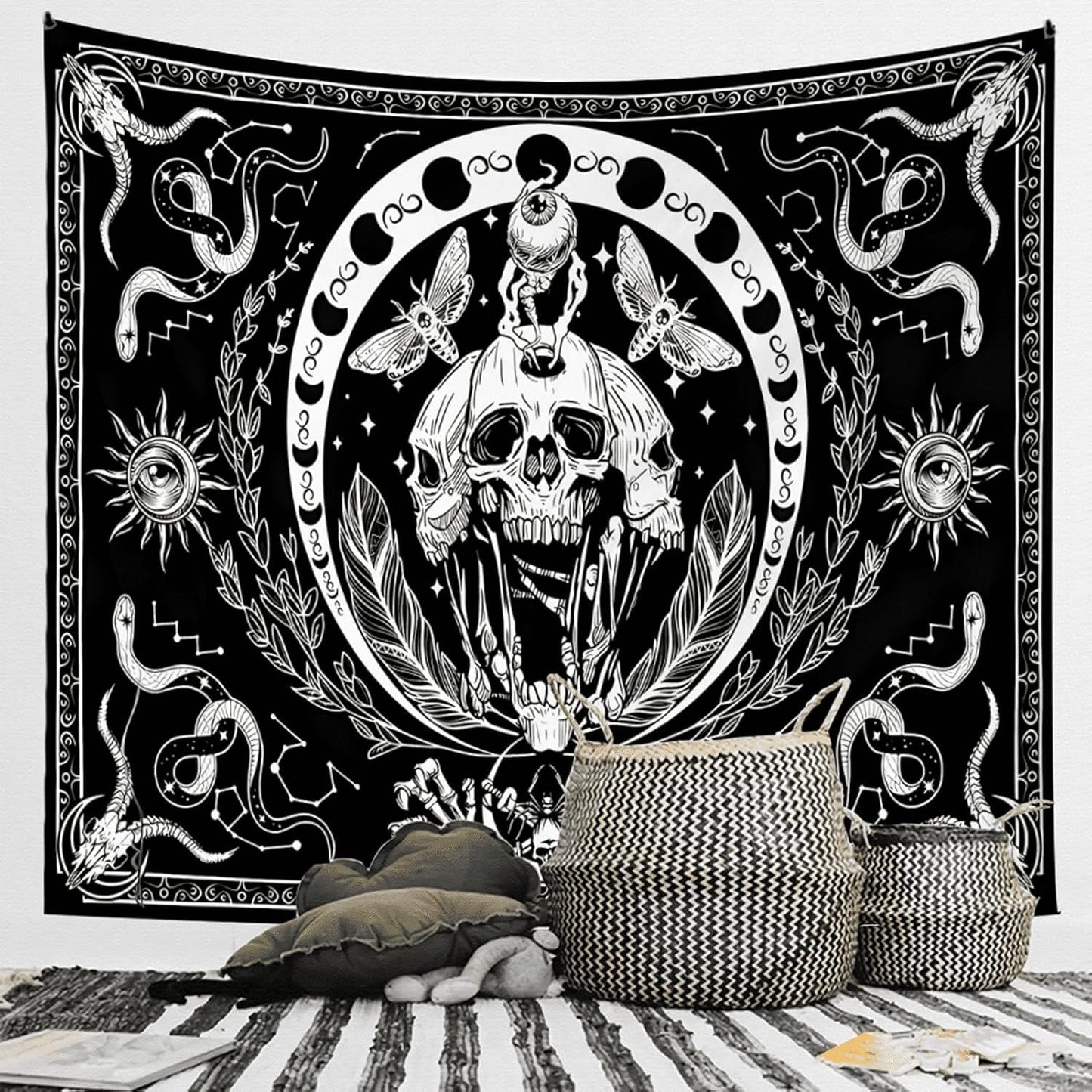 Wandtapijt gotische halloween banner zwart wit Wonen - Accessoires en Decoratie Naty Shop