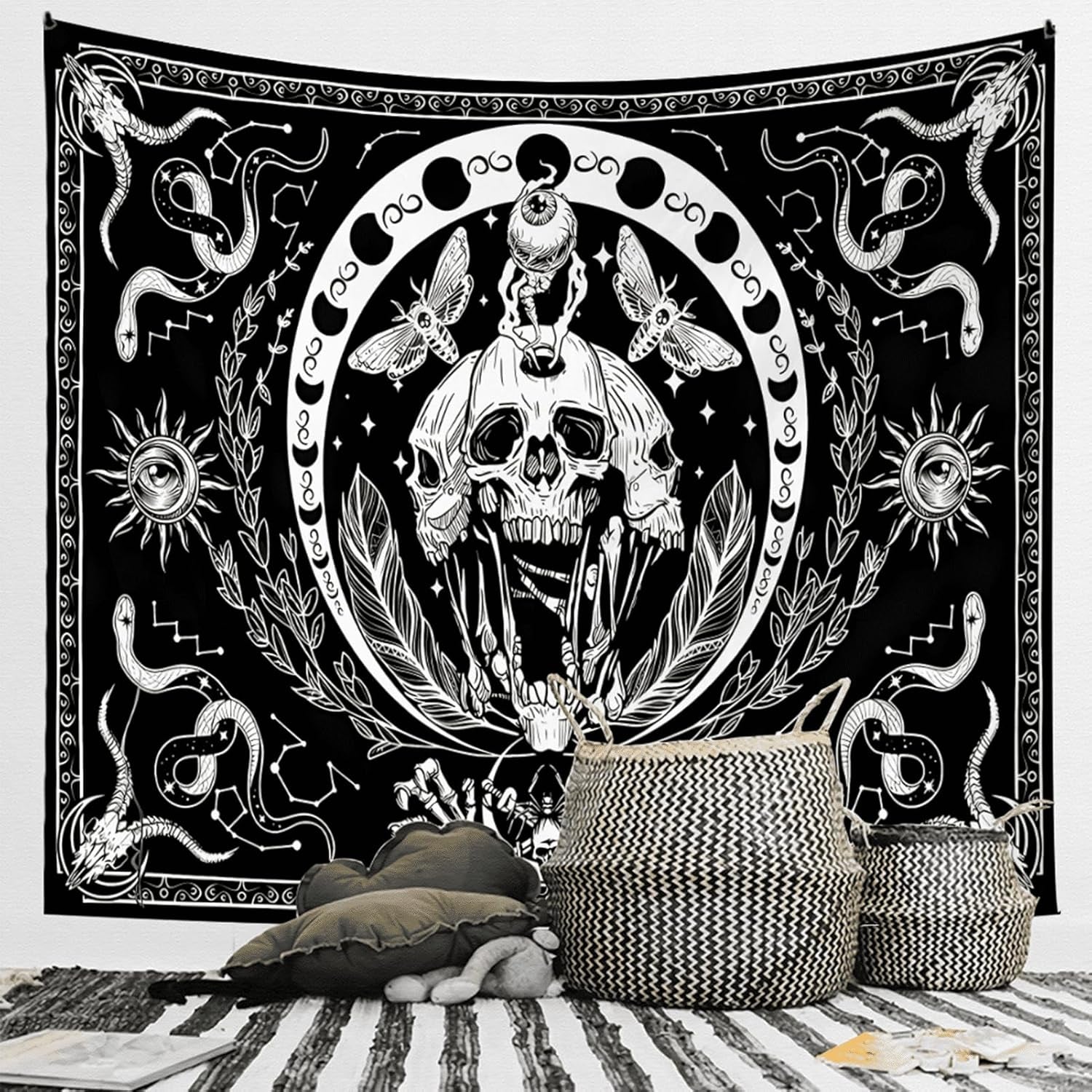 Wandtapijt gotische halloween banner zwart wit Wonen - Accessoires en Decoratie Naty Shop