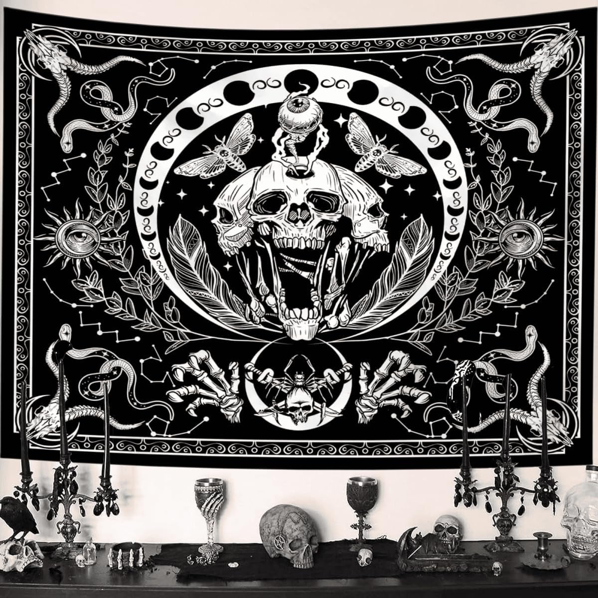 Wandtapijt gotische halloween banner zwart wit Wonen - Accessoires en Decoratie Naty Shop