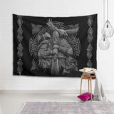 Wandtapijt grijs viking odin bijl zwaard raaf kruis Home - Accessoires en Decoratie Naty Shop