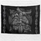 Wandtapijt grijs viking odin bijl zwaard raaf kruis Home - Accessoires en Decoratie Naty Shop