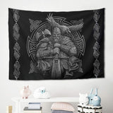 Wandtapijt grijs viking odin bijl zwaard raaf kruis Home - Accessoires en Decoratie Naty Shop