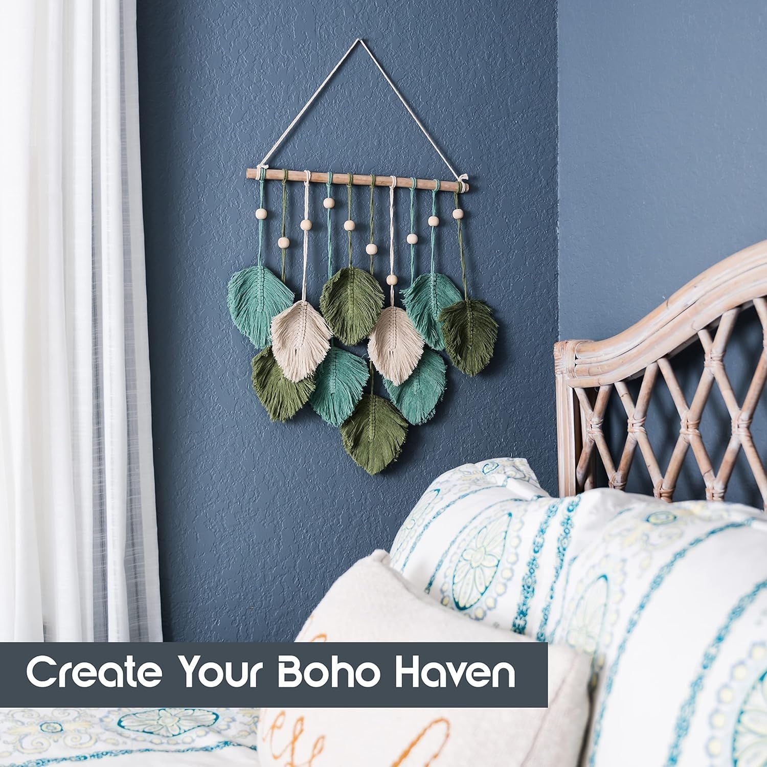 Handgemaakt hangend wandtapijt geweven bladeren tot aan het Huis - Accessoires en Decoratie Naty Shop