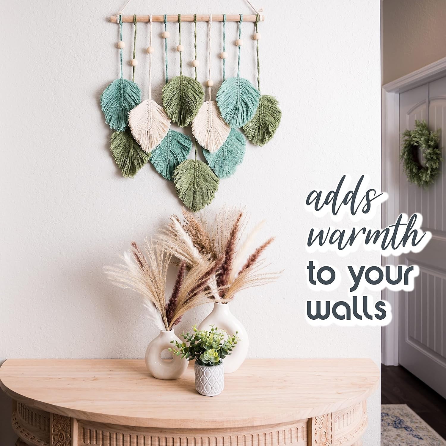 Handgemaakt hangend wandtapijt geweven bladeren tot aan het Huis - Accessoires en Decoratie Naty Shop
