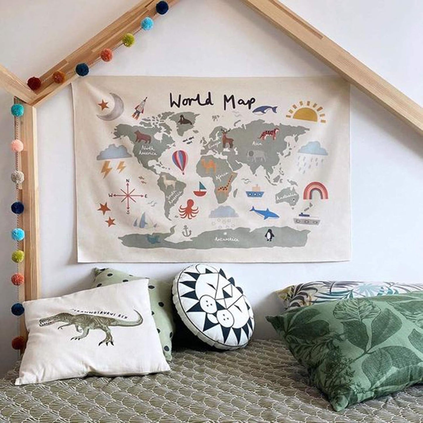 Haokaini wandtapijt wereldkaart babybed foto Huis - Accessoires en Decoratie Naty Shop