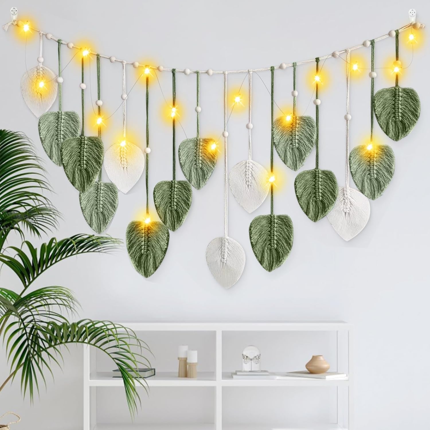Wandtapijt ihonyi deco chic franjesslinger led Woon - Accessoires en Decoratie Naty Shop Wit + groen 160*60cm
