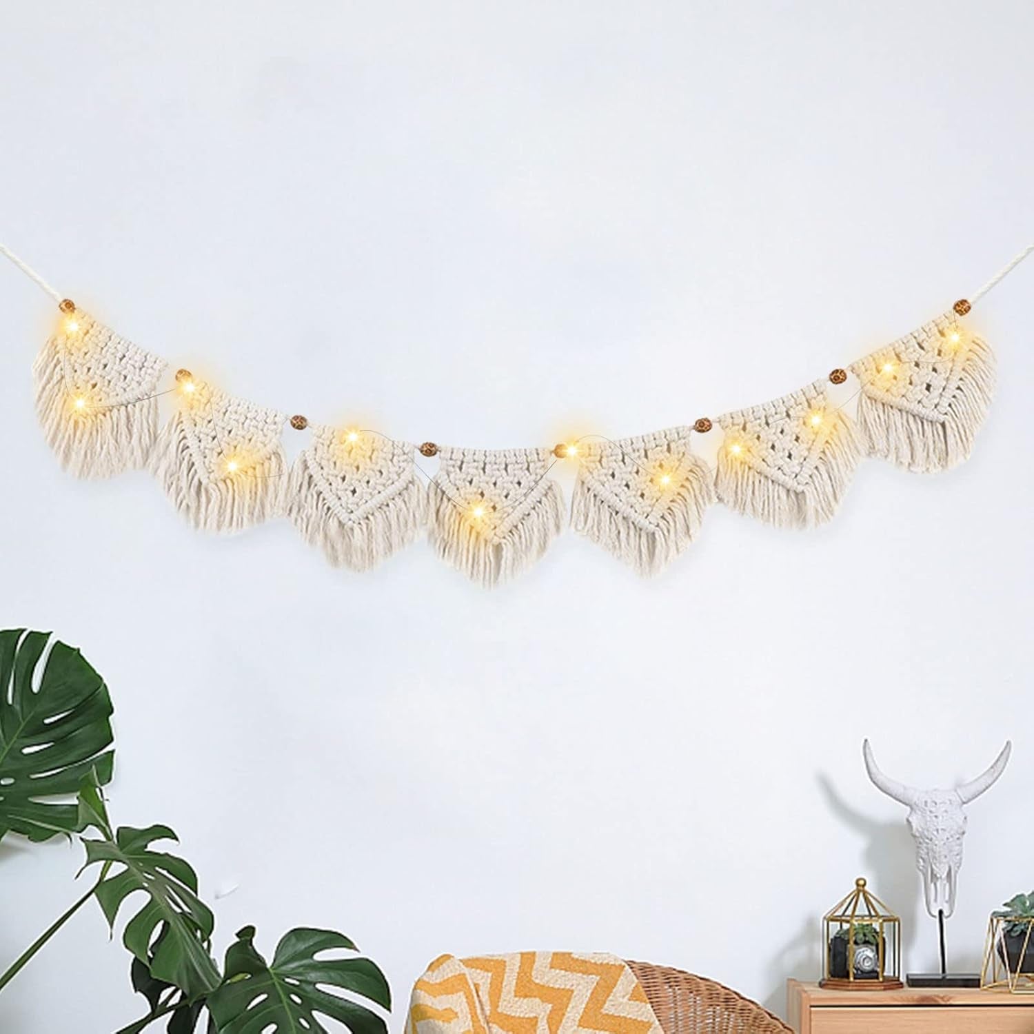 Wandtapijt ihonyi deco chic franjesslinger led Woon - Accessoires en Decoratie Naty Shop Beige 100*17cm