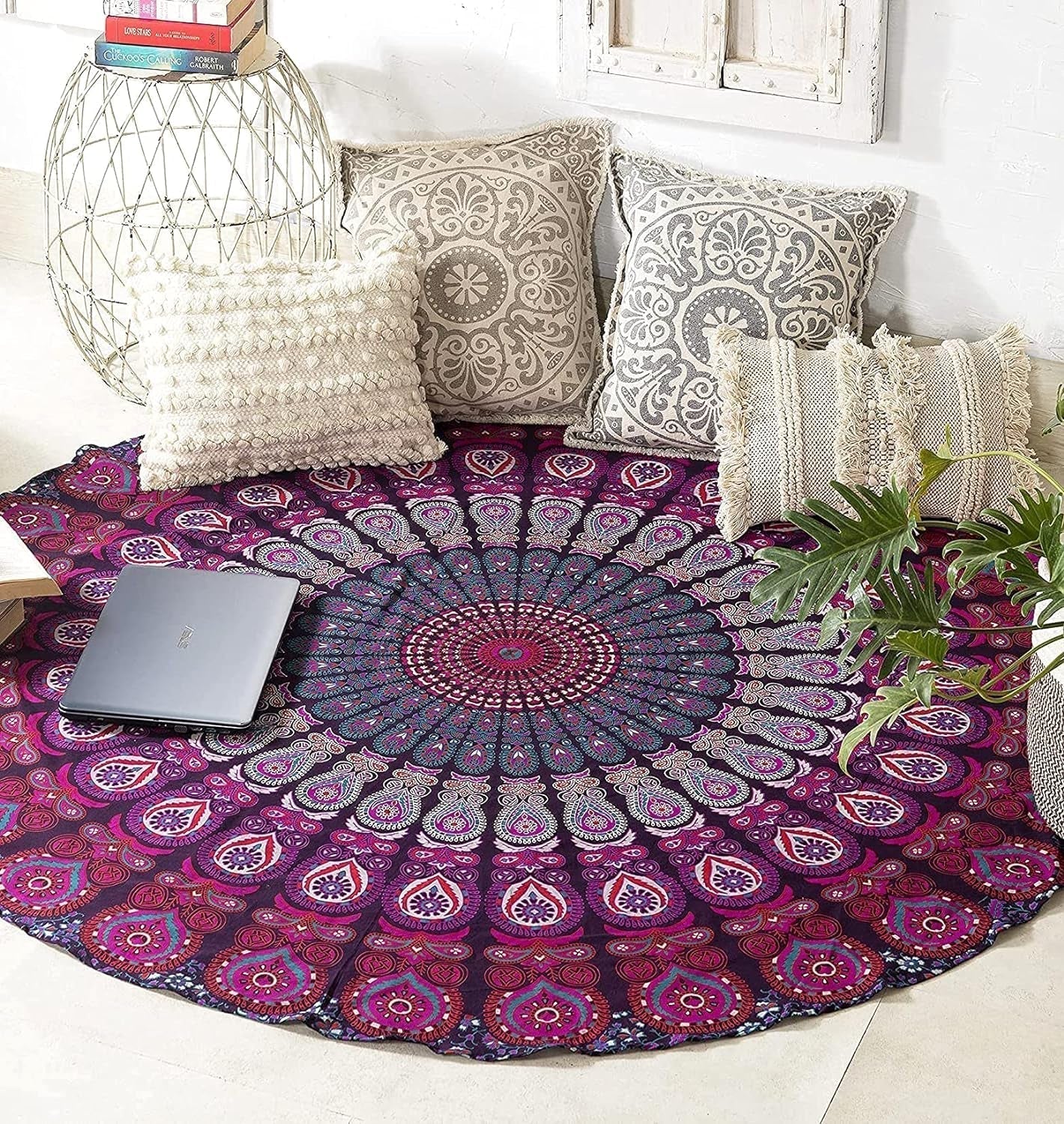 India wandtapijt strandlaken rond mandala hippie violet Home - Accessoires en Decoratie Naty Shop