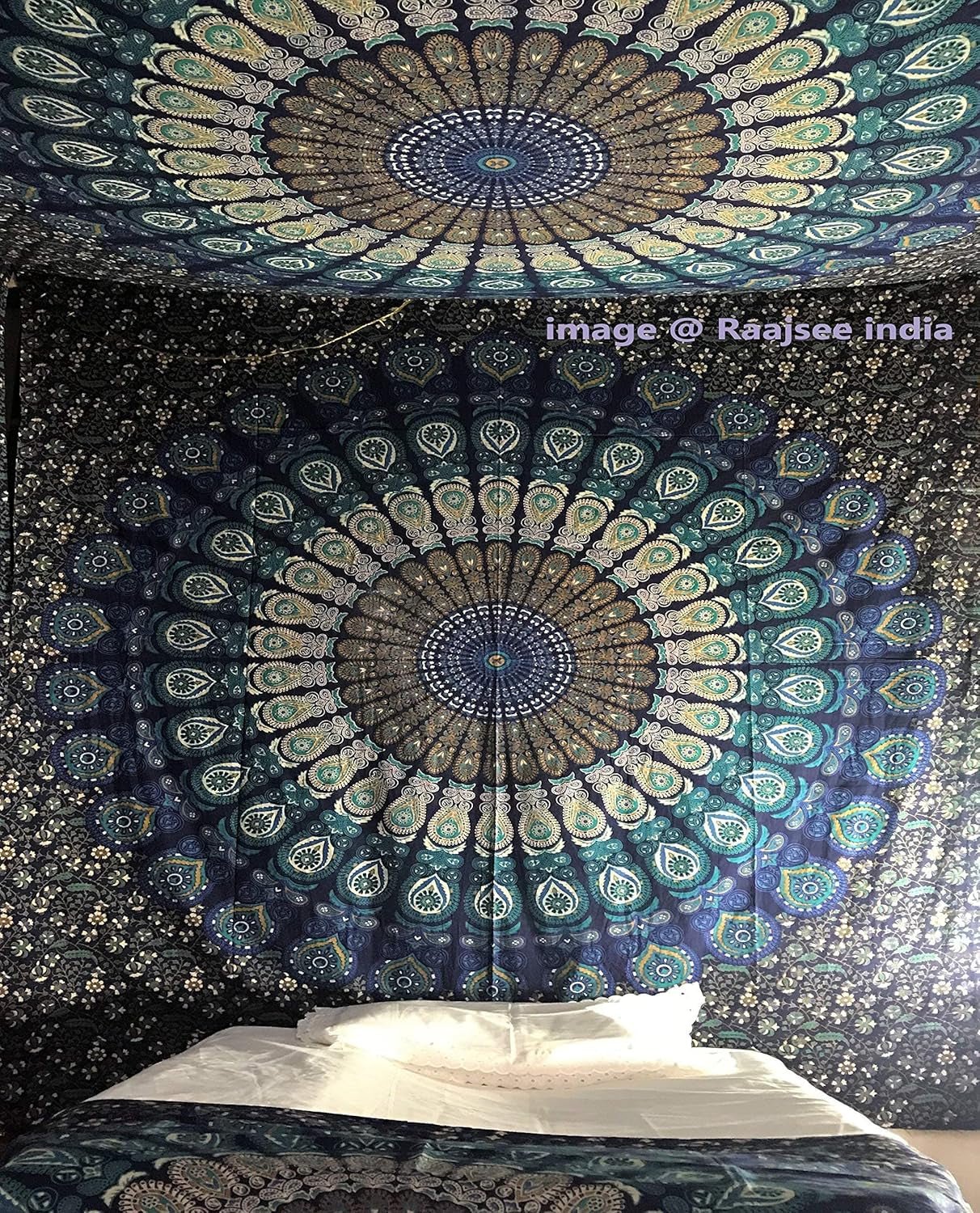 Indiaas wandtapijt psychedelische mandala blauw turquoise olifant Home - Accessoires en Decoratie Naty Shop