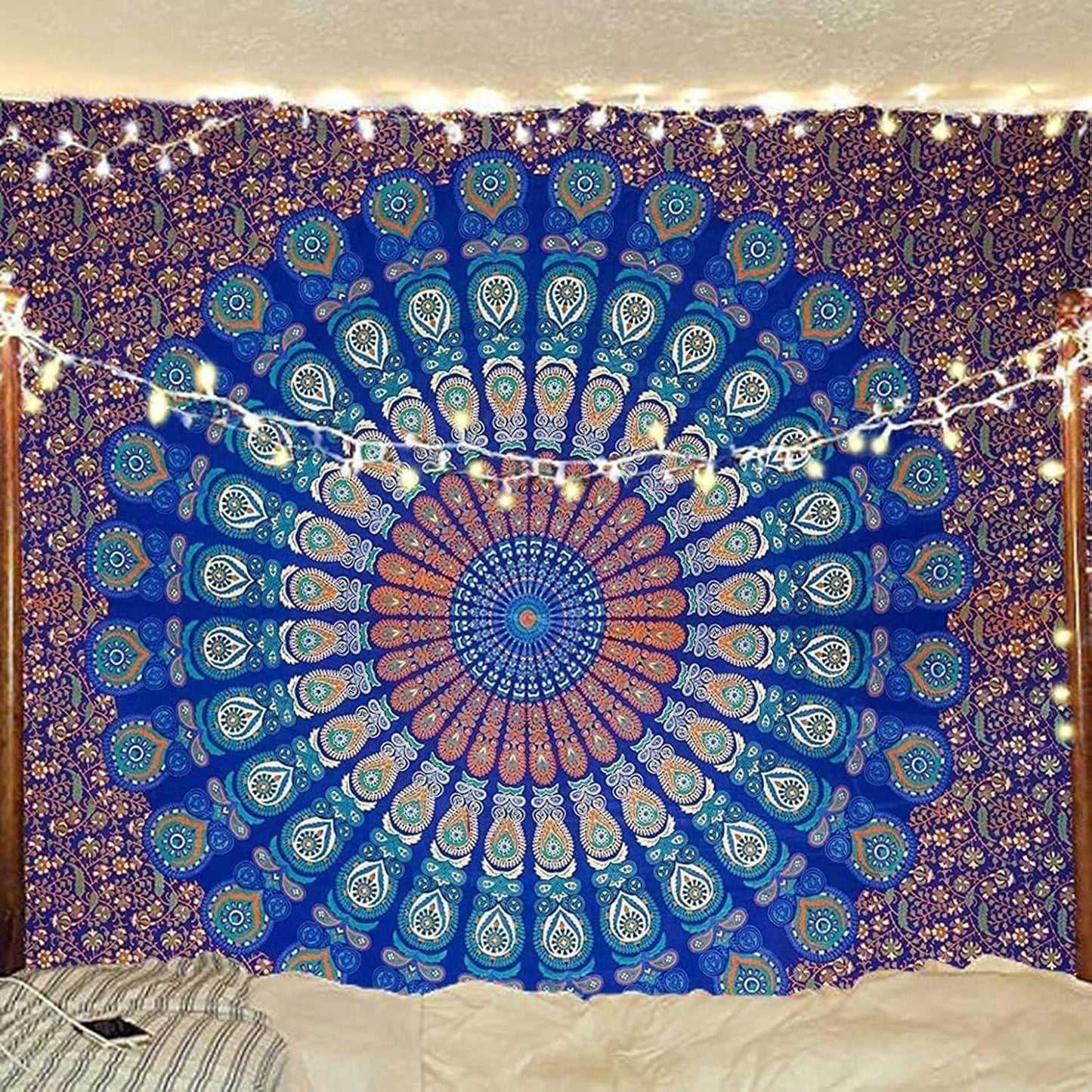 Indiaas wandtapijt psychedelische mandala blauw turquoise olifant Home - Accessoires en Decoratie Naty Shop