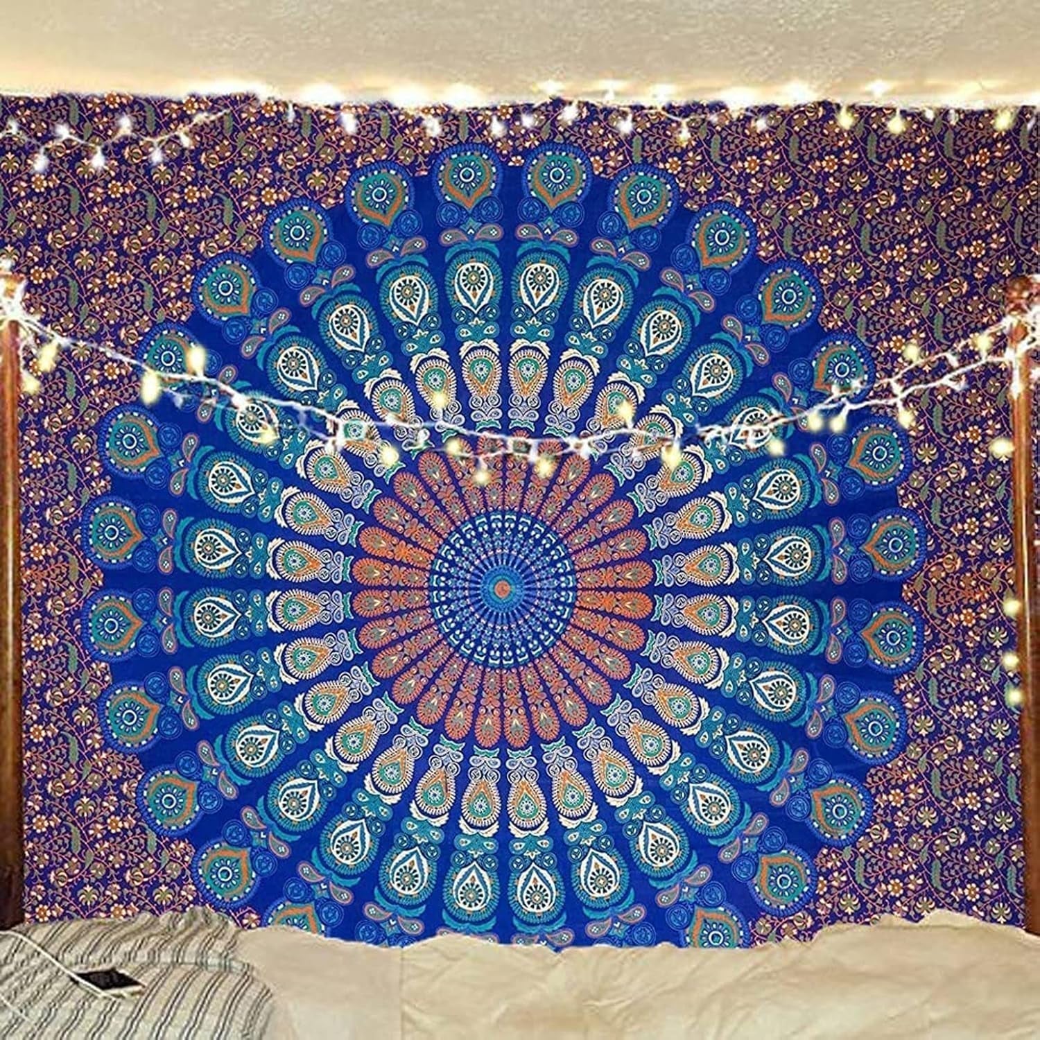 Indiaas wandtapijt psychedelische mandala blauw turquoise olifant Home - Accessoires en Decoratie Naty Shop