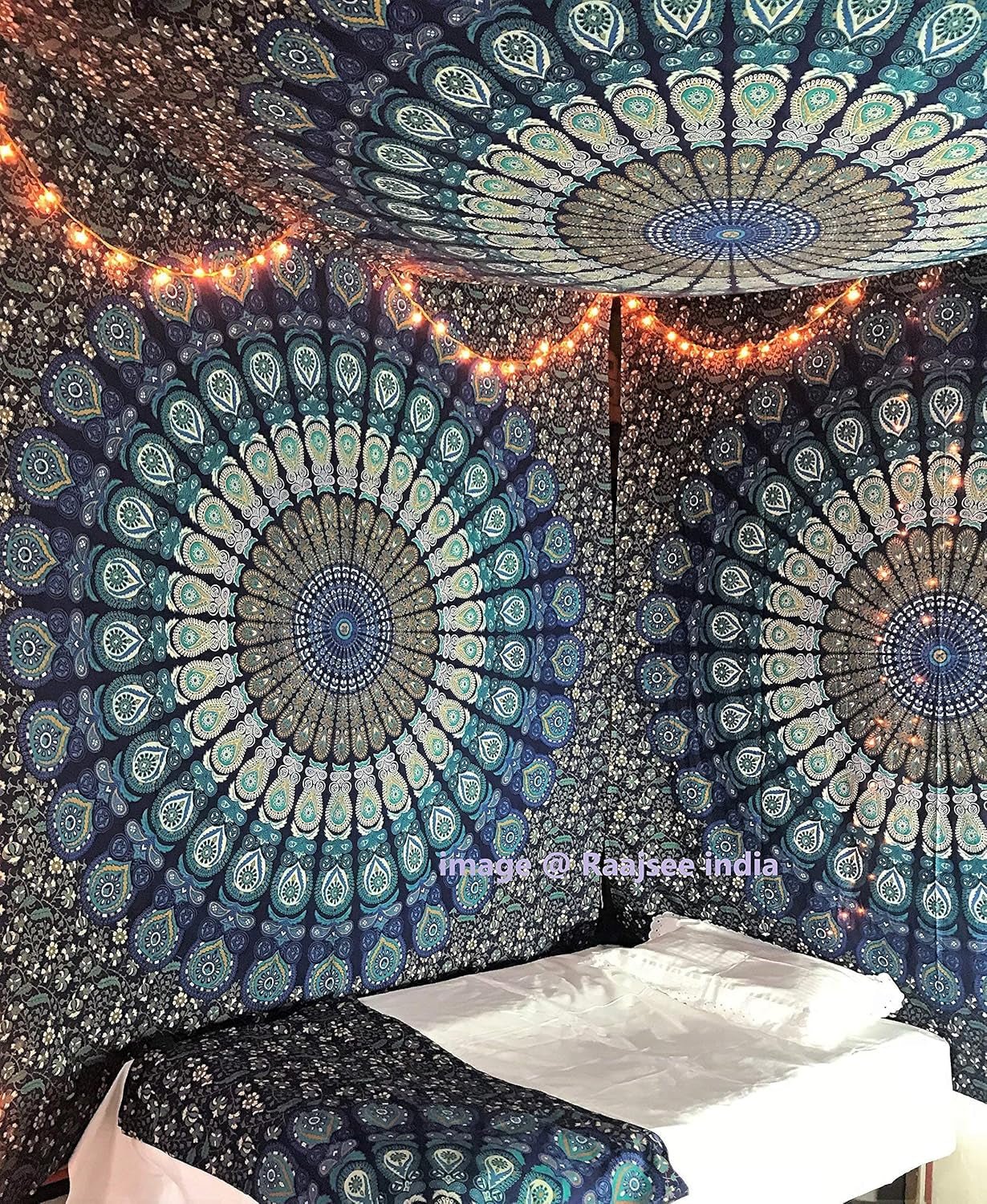 Indiaas wandtapijt psychedelische mandala blauw turquoise olifant Home - Accessoires en Decoratie Naty Shop