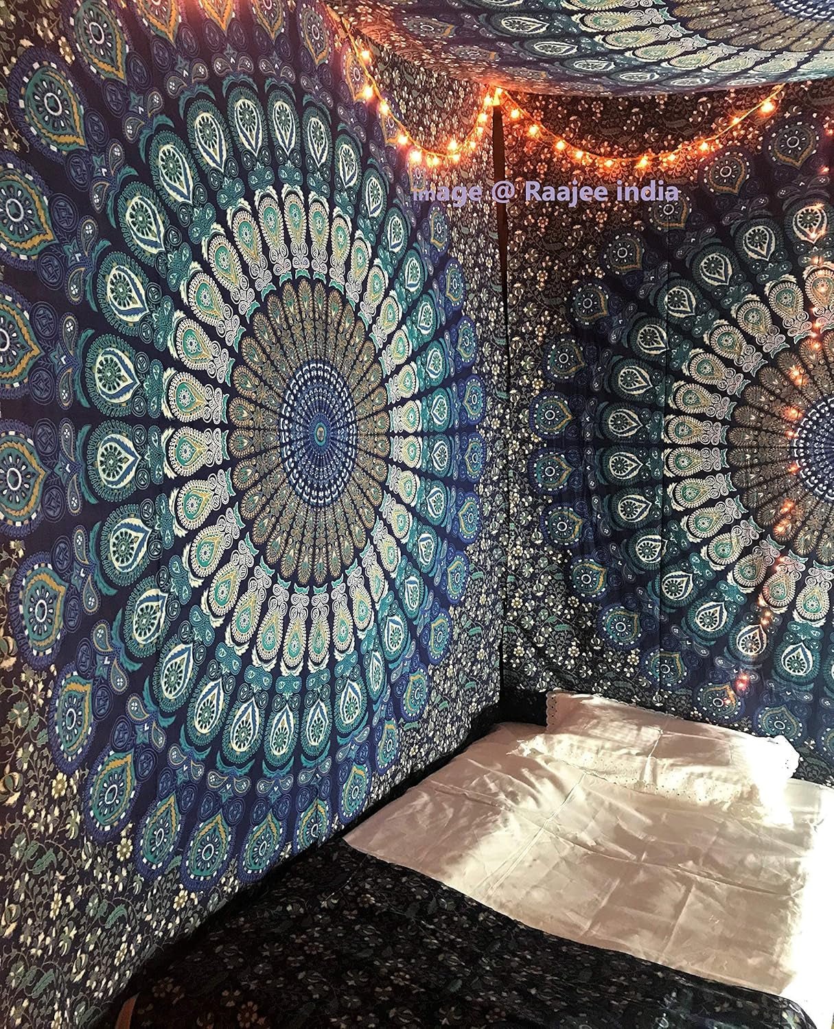 Indiaas wandtapijt psychedelische mandala blauw turquoise olifant Home - Accessoires en Decoratie Naty Shop