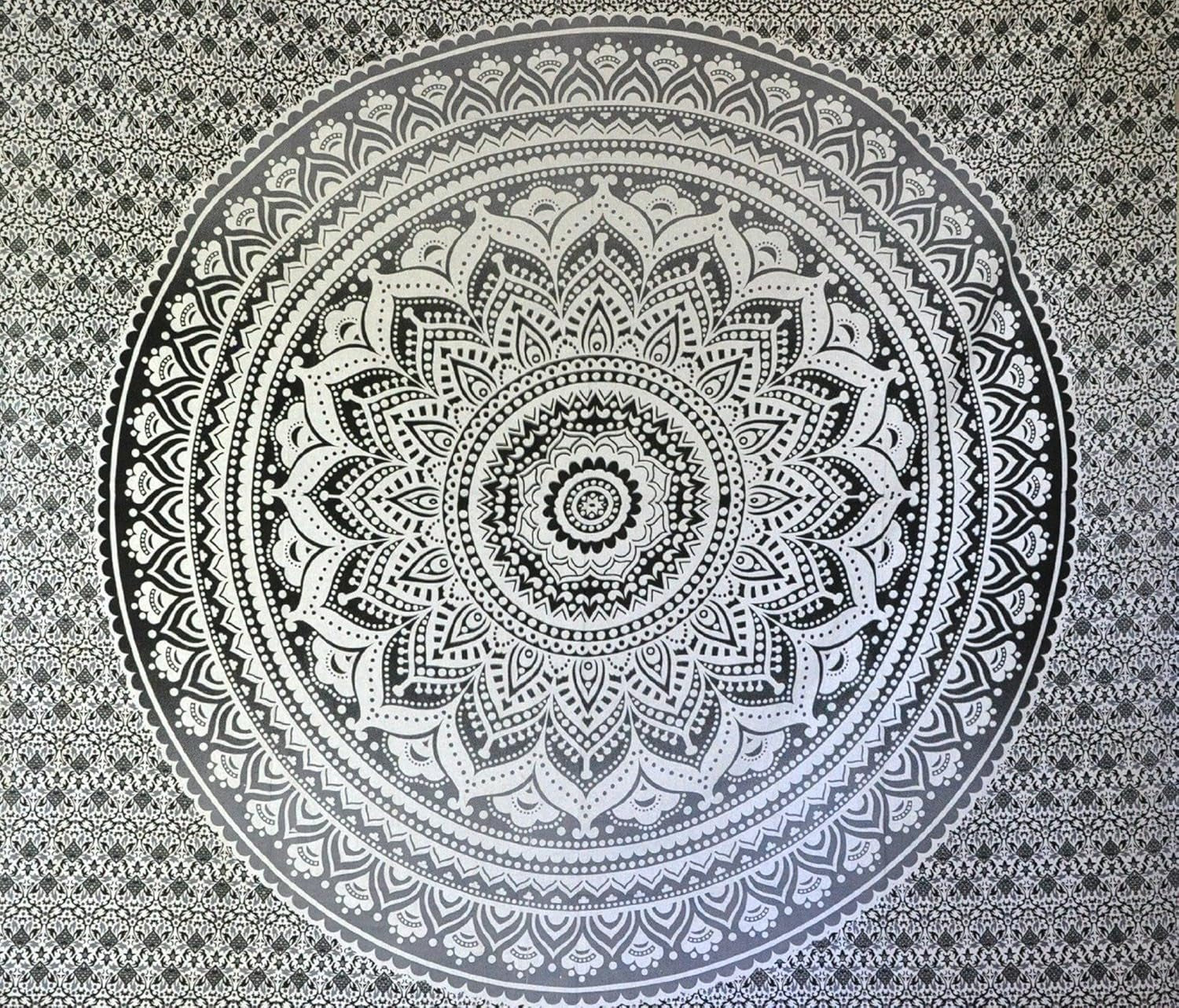 Indiaas wandtapijt psychedelische mandala zwart wit India Home - Accessoires en Decoratie Naty Shop