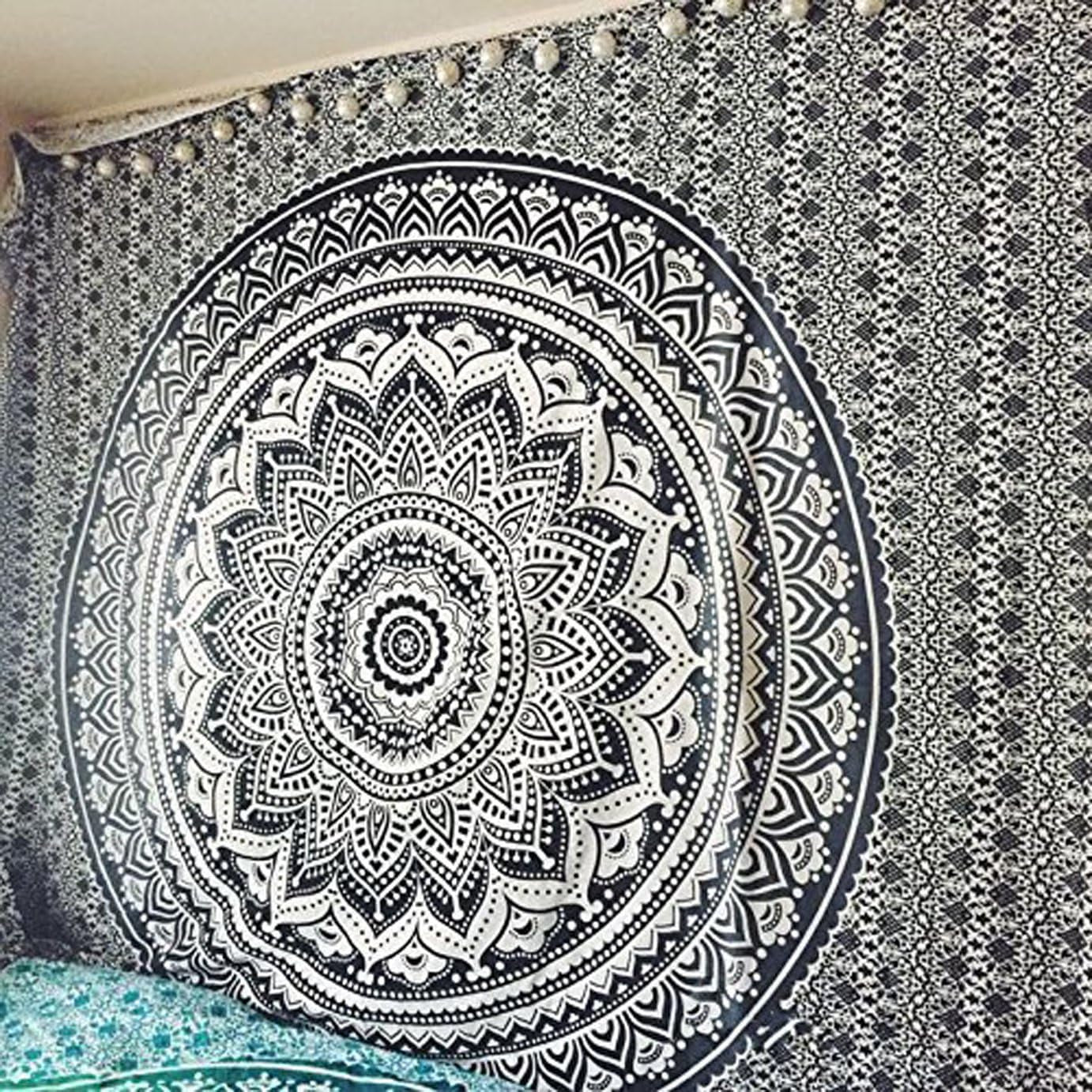 Indiaas wandtapijt psychedelische mandala zwart wit India Home - Accessoires en Decoratie Naty Shop
