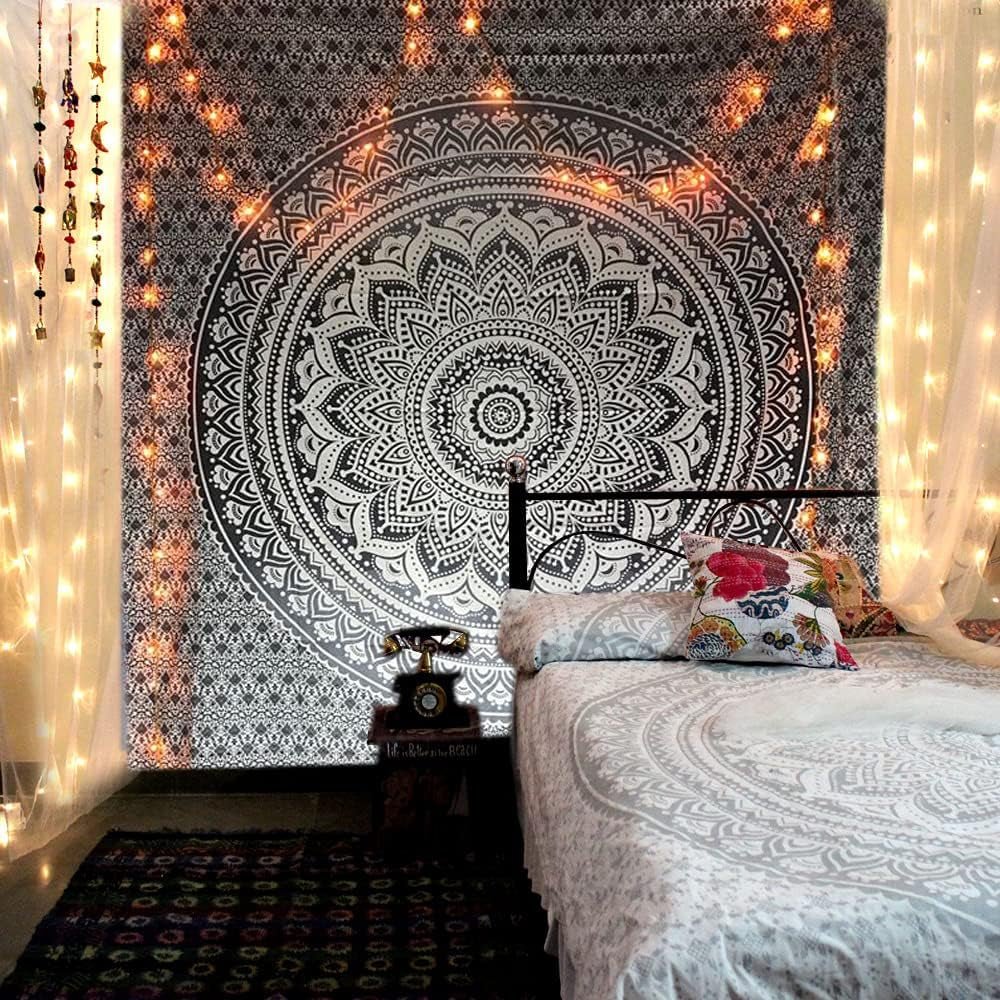 Indiaas wandtapijt psychedelische mandala zwart wit India Home - Accessoires en Decoratie Naty Shop