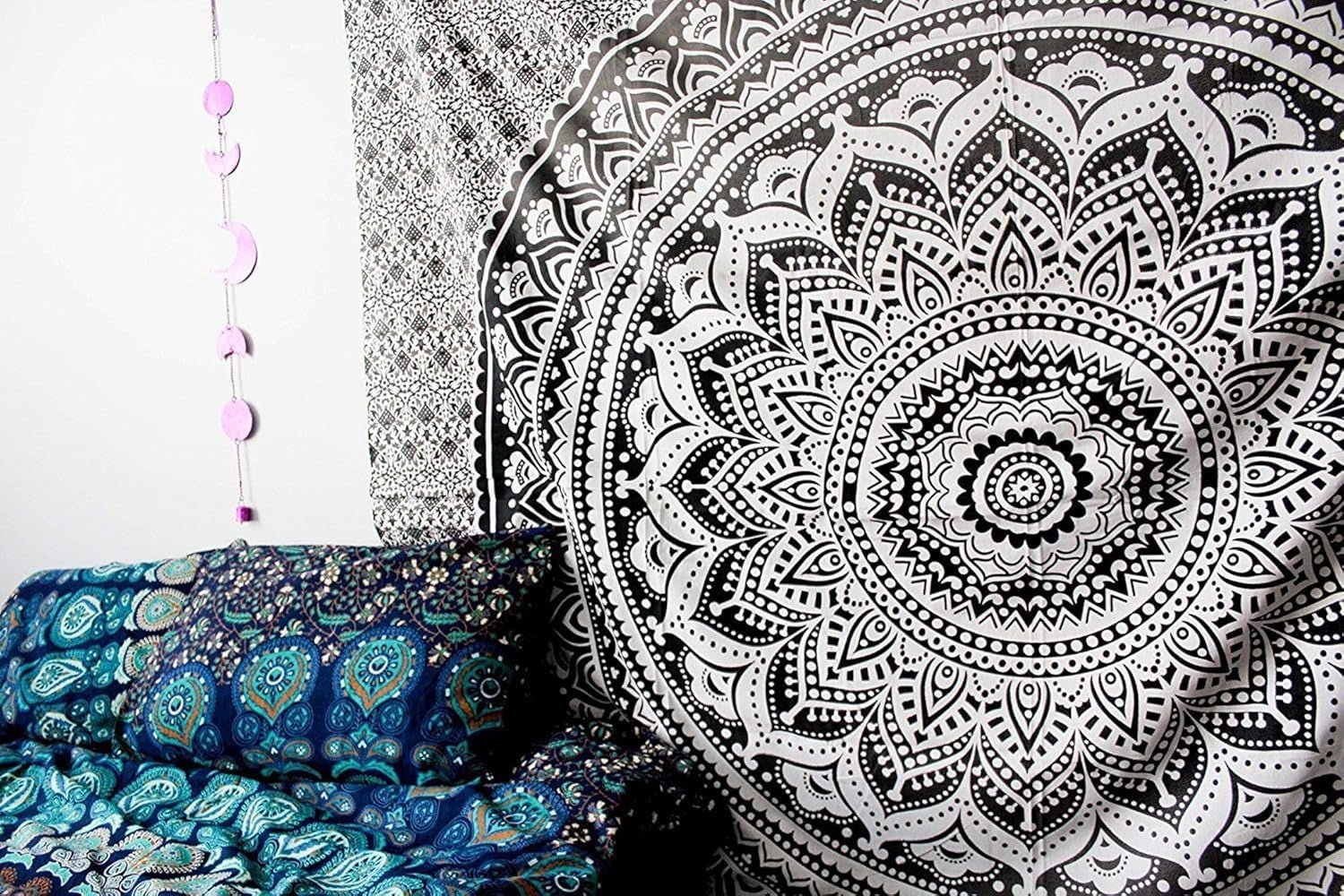 Indiaas wandtapijt psychedelische mandala zwart wit India Home - Accessoires en Decoratie Naty Shop