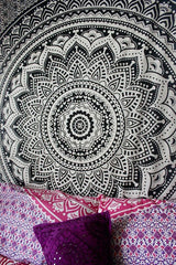 Indiaas wandtapijt psychedelische mandala zwart wit India Home - Accessoires en Decoratie Naty Shop