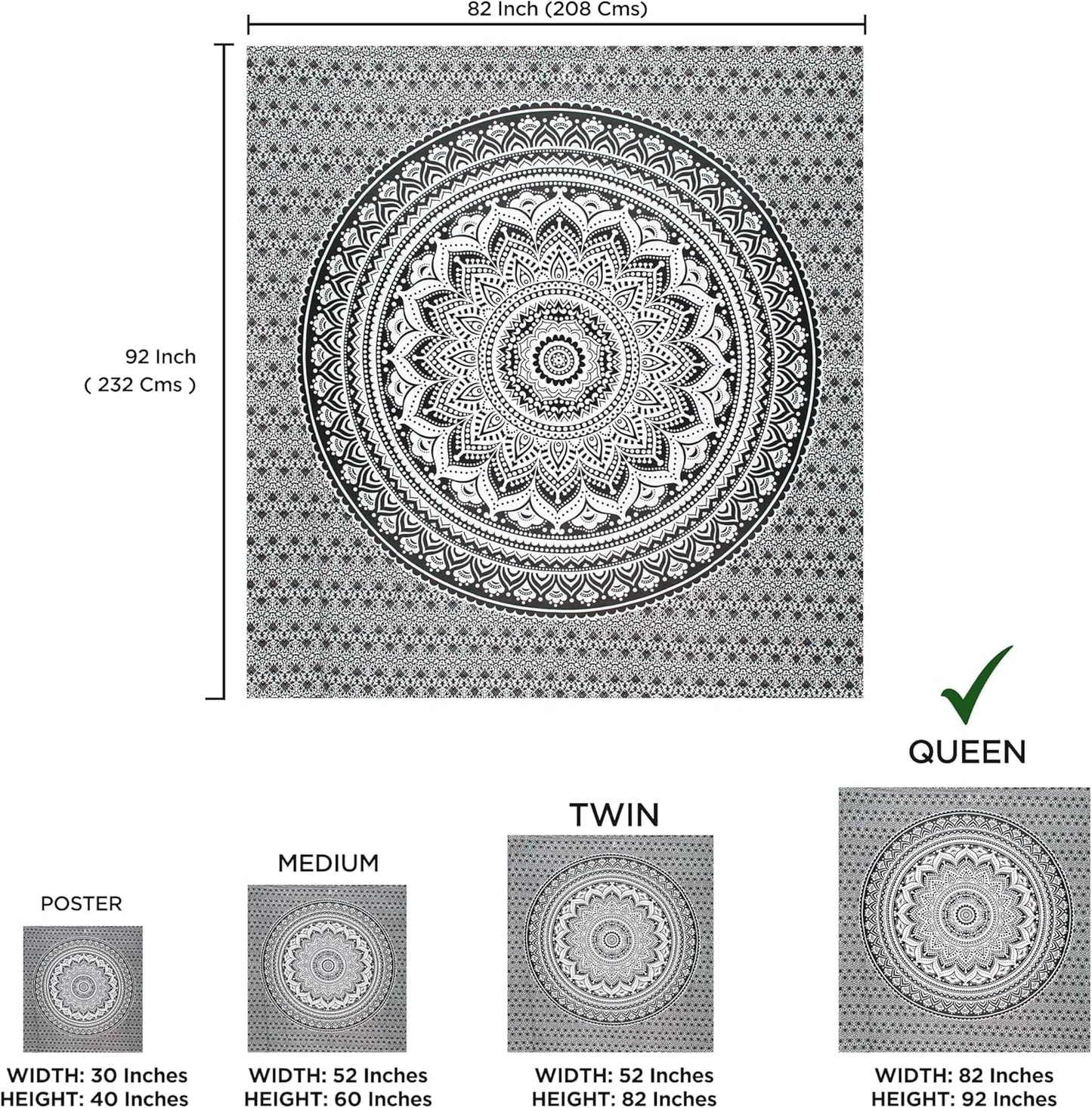 Indiaas wandtapijt psychedelische mandala zwart wit India Home - Accessoires en Decoratie Naty Shop