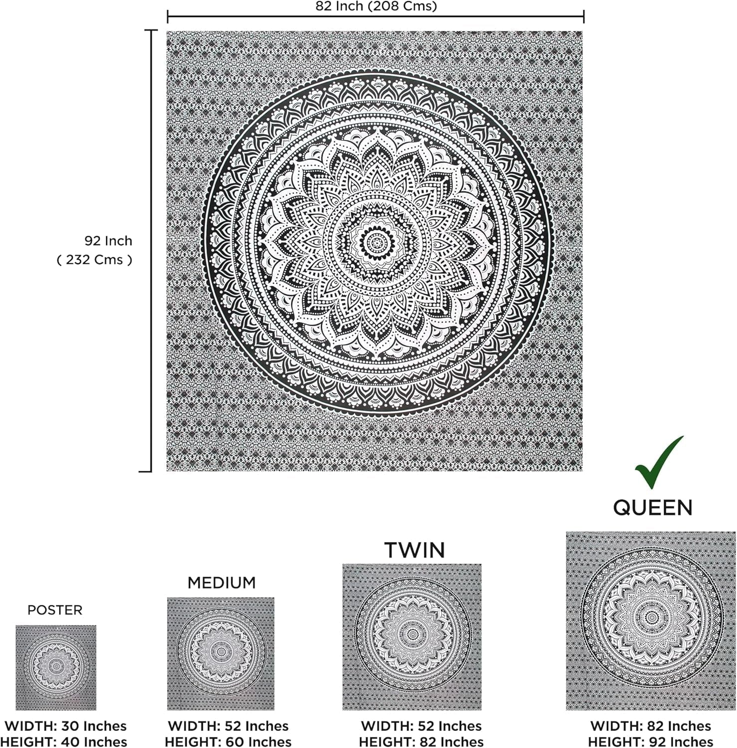 Indiaas wandtapijt psychedelische mandala zwart wit India Home - Accessoires en Decoratie Naty Shop