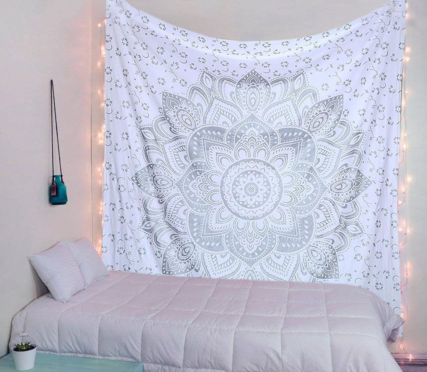 Indiase wandtapijt mandala zilver witte kamer esthetisch canvas Huis - Accessoires en Decoratie Naty Shop