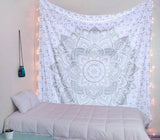 Indiase wandtapijt mandala zilver witte kamer esthetisch canvas Huis - Accessoires en Decoratie Naty Shop