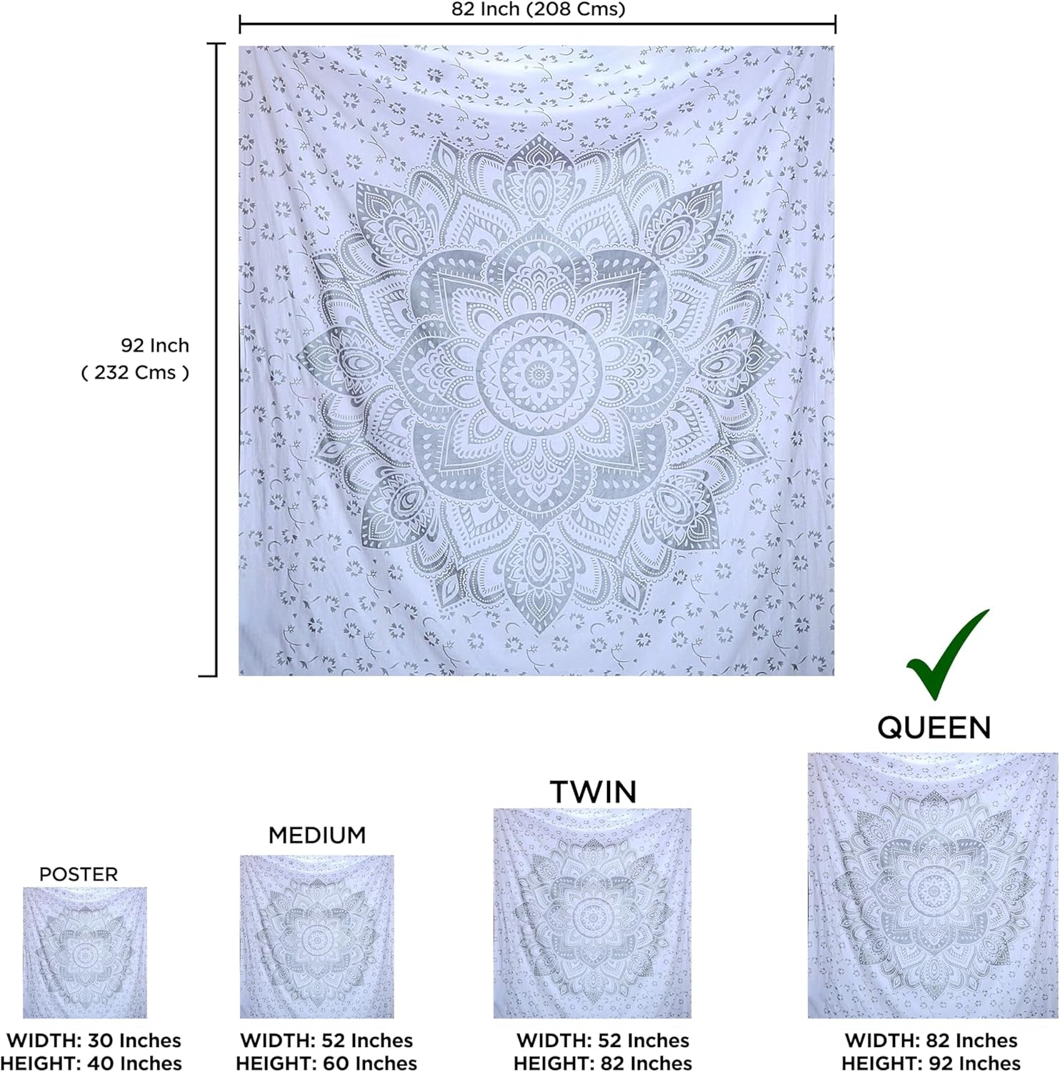 Indiase wandtapijt mandala zilver witte kamer esthetisch canvas Huis - Accessoires en Decoratie Naty Shop