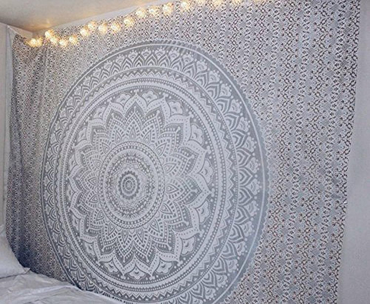 Indiaas wandtapijt mandala zilver witte kamer esthetisch canvas Home - Accessoires en Decoratie Naty Shop Standaardtitel