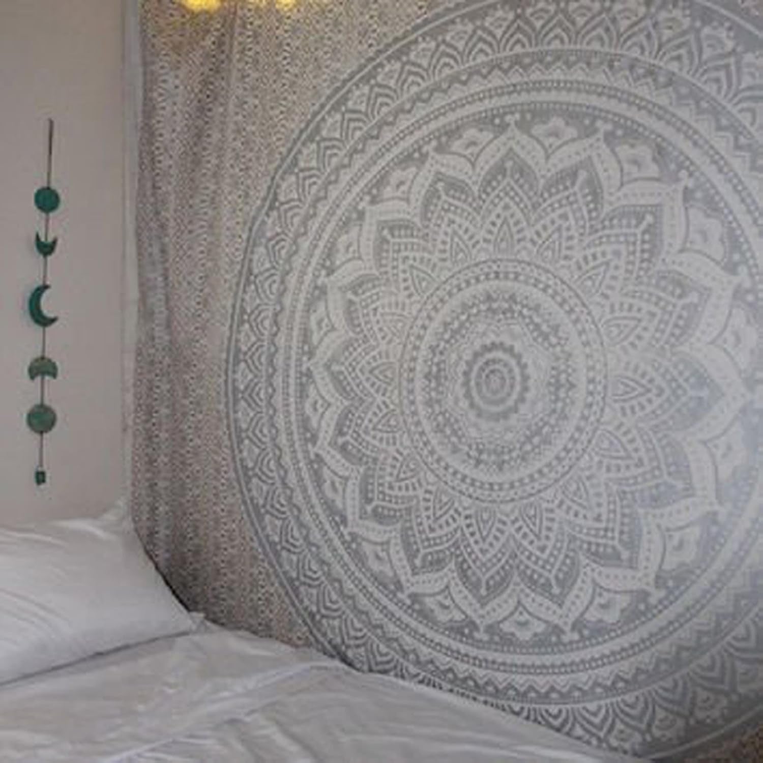 Indiase wandtapijt mandala zilver witte kamer esthetisch canvas Huis - Accessoires en Decoratie Naty Shop