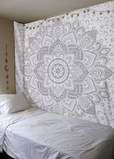 Indiase wandtapijt mandala zilver witte kamer esthetisch canvas Huis - Accessoires en Decoratie Naty Shop