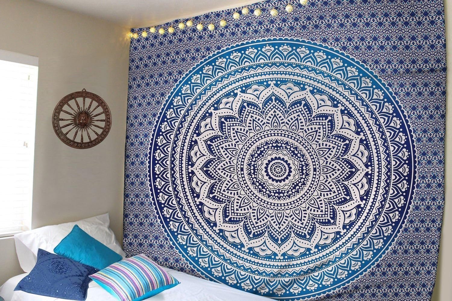 Indiaas blauw mandala wandtapijt esthetische kamerdecoratie Home - Accessoires en Decoratie Naty Shop