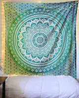 Indiase groene mandala wandtapijt esthetische decoratie Woondecoratie - Accessoires en Decoratie Naty Shop