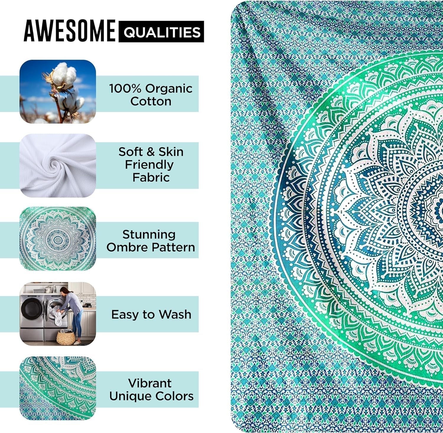 Indiase groene mandala wandtapijt esthetische decoratie Woondecoratie - Accessoires en Decoratie Naty Shop