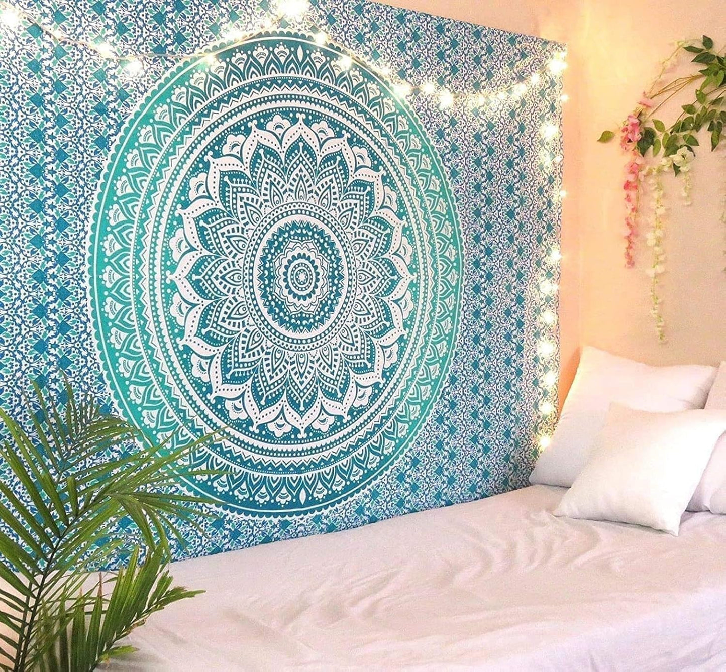 Indiase groene mandala wandtapijt esthetische decoratie Woondecoratie - Accessoires en Decoratie Naty Shop