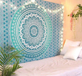Indiase groene mandala wandtapijt esthetische decoratie Woondecoratie - Accessoires en Decoratie Naty Shop