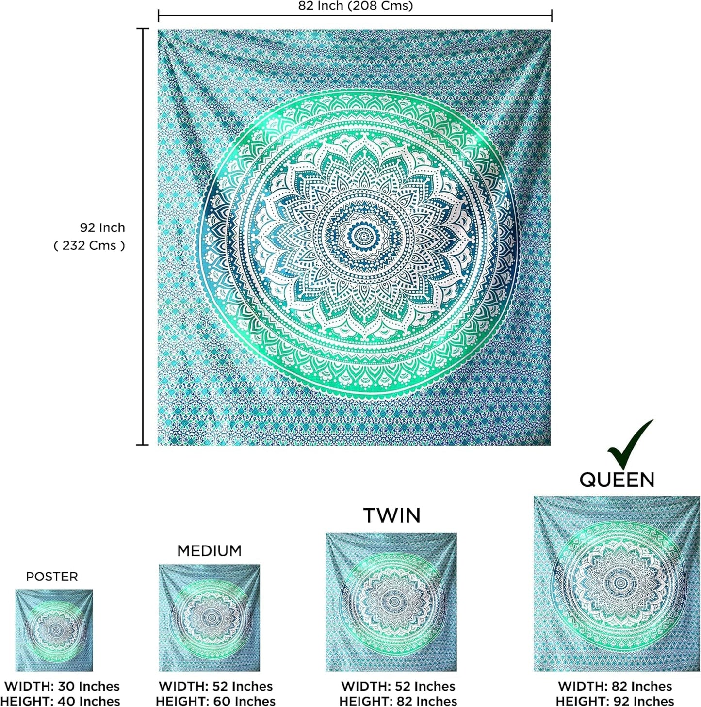 Indiase groene mandala wandtapijt esthetische decoratie Woondecoratie - Accessoires en Decoratie Naty Shop