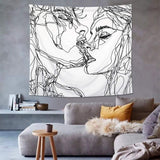 Wandtapijt lomohoo abstracte schets kunst zwart wit kussen Wonen - Accessoires en Decoratie Naty Shop
